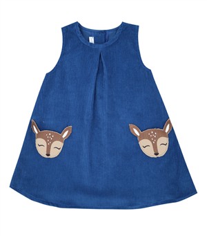 Abito smanicato in velluto a coste bluette con taschine cerbiatto Per te