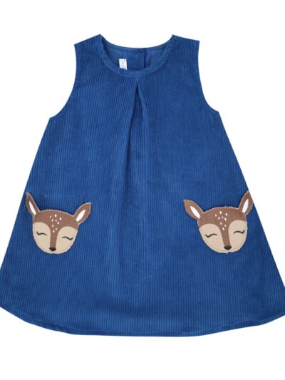 Abito smanicato in velluto a coste bluette con taschine cerbiatto Per te