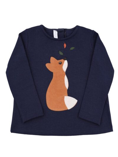 Maglia in felpa blu con volpe arancione Per te