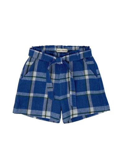 Bermuda in lino a quadri con cintura blu e bianco Zhoe & Tobiah