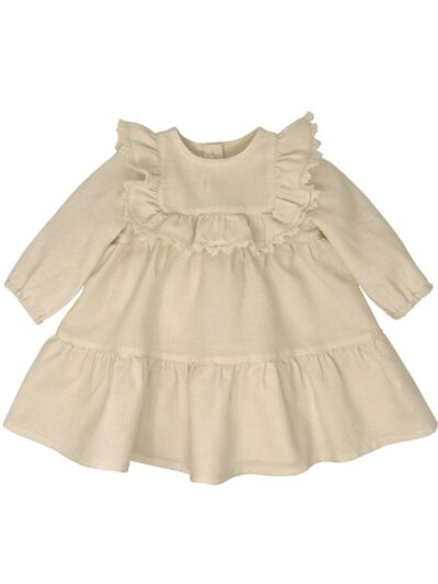 Abito in flanella panna con pettorina rouge e balza Zhoe & Tobiah