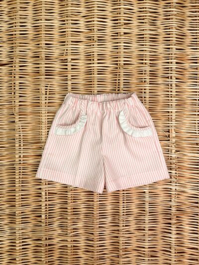 Bermuda in cotone a righe bianche e rosa Baroni