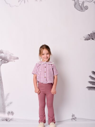 Camicia vichy bianca e malva con collo bordo in organza Latitta