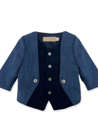Completo cerimonia pantalone e giacca gilet in velluto blu La Stupenderia