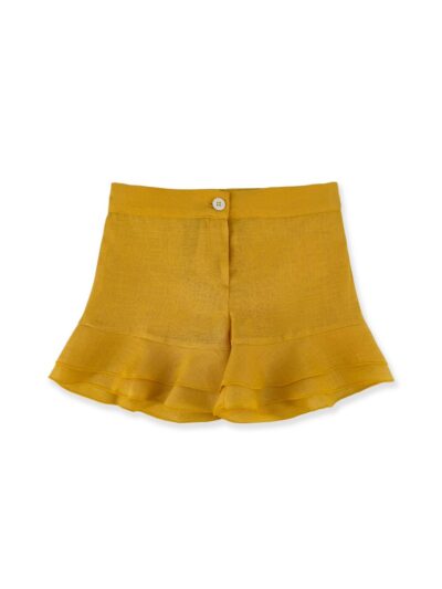 Short in lino con doppio volant giallo senape La Stupenderia