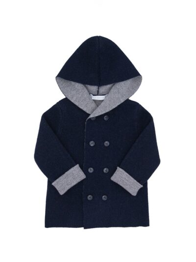 Cappottino doppiopetto con cappuccio in lana misto cashmere blu Per te
