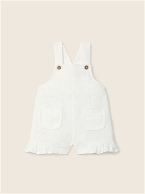 Salopette corta in lino panna con rouches Wedoble