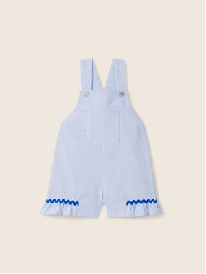 Salopette a righe blu e bianco con rouches con fettuccia blu Wedoble