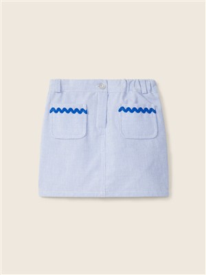 Gonna in cotone a righe blu e bianco con tasche con fettuccia blu Wedoble
