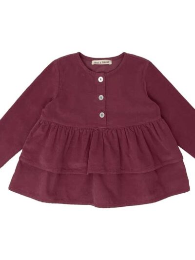 Maglia camicia con balza in velluto millerighe amarena Zhoe & Tobiah