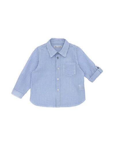 Camicia in cotone a manica lunga con taschino a righe indaco e bianco Zhoe & Tobiah