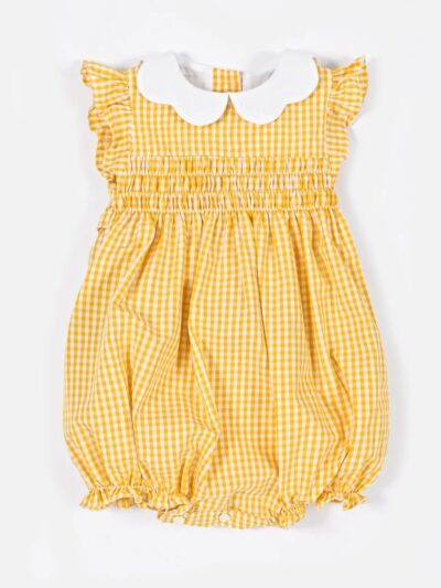 Pagliaccetto con alette e punto smock vichy giallo Crochette
