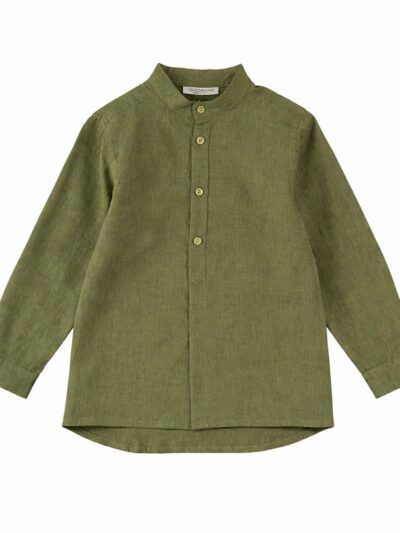 Camicia a manica lunga in lino verde kaki L'Orsobruno