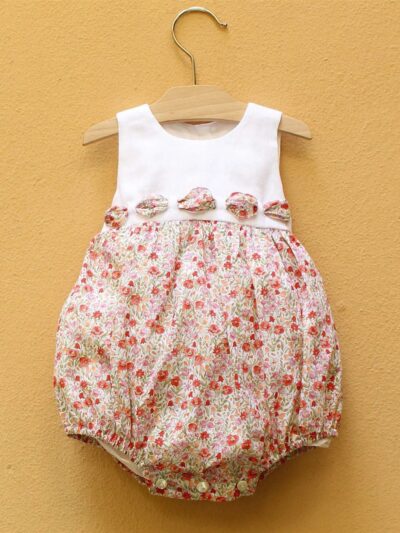 Pagliaccetto con alette in lino e liberty fiori arancioni Crochette
