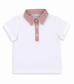 Completo t-shirt bianca con colletto a righe rosso e bianco e bermuda a righe Per te