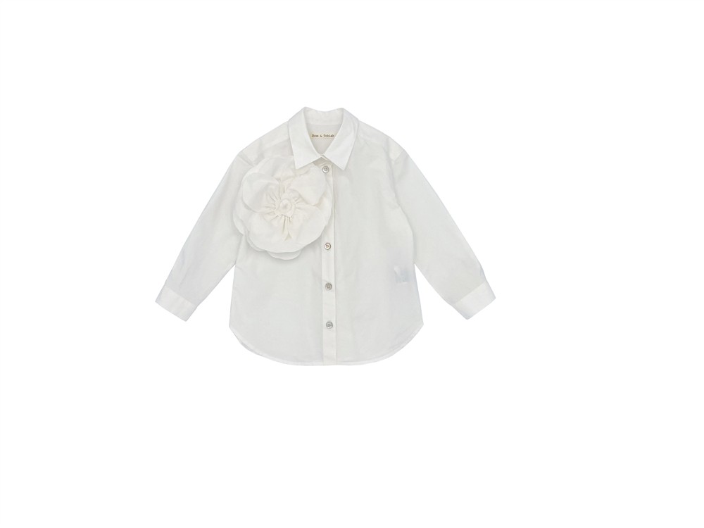 Camicia in cotone a manica lunga bianca con spilla fiore Zhoe & Tobiah