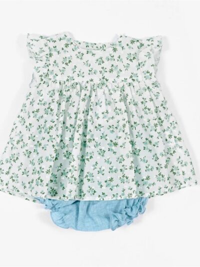 Completo culotte in lino verde acqua e camicina con fiori Crochette