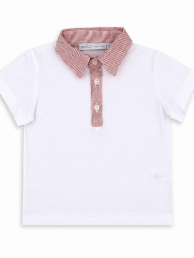 Completo t-shirt bianca con colletto a righe rosso e bianco e bermuda a righe Per te