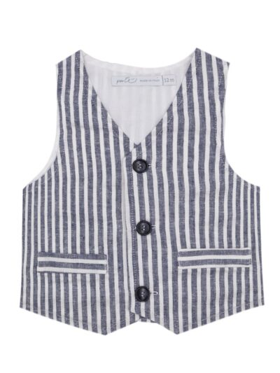 Completo in cotone misto lino bermuda denim e gilet a righe denim e bianco Per te