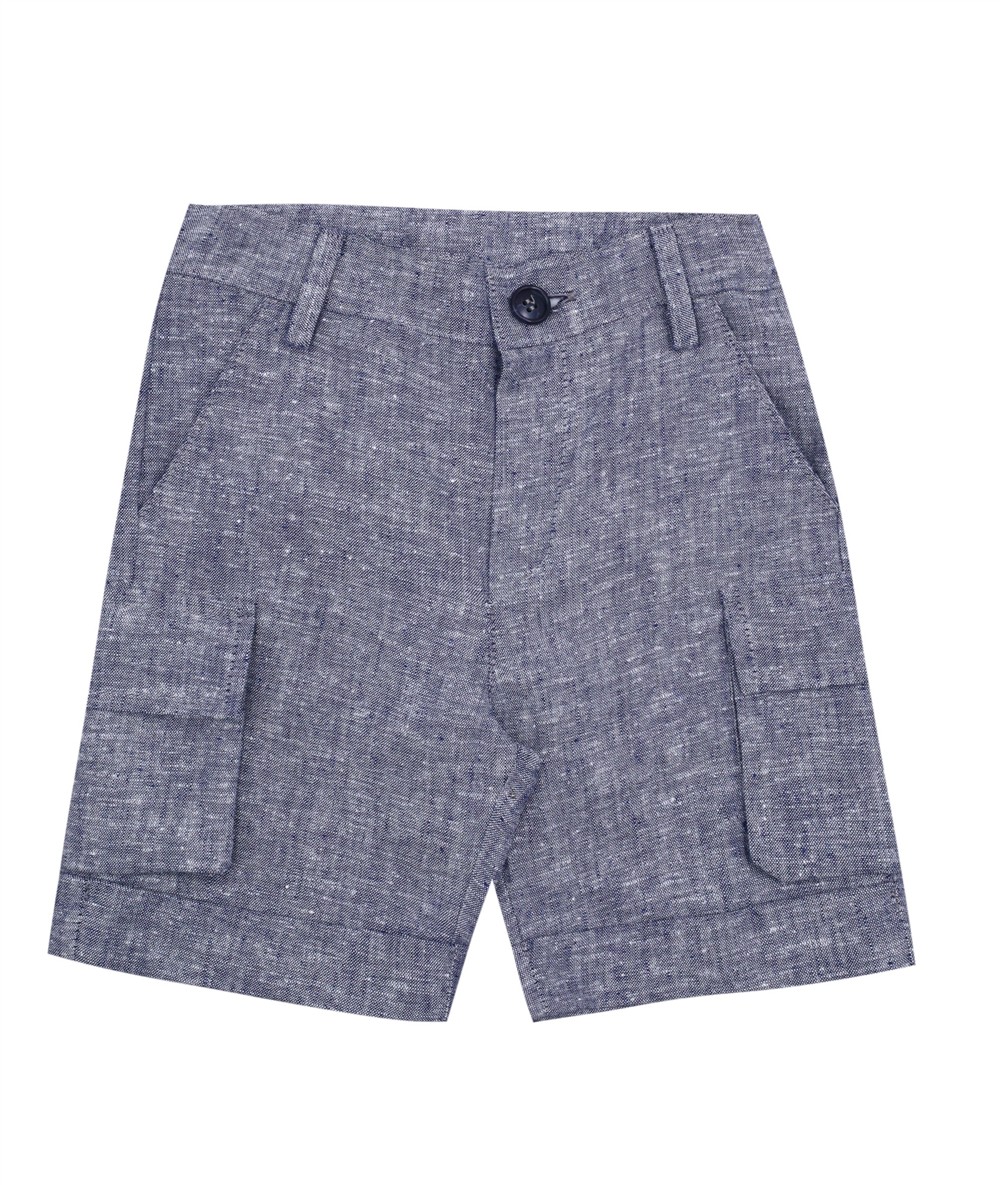 Completo in cotone misto lino bermuda denim e gilet a righe denim e bianco Per te - immagine 2