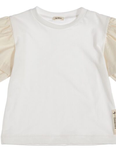 T-shirt in cotone con manica a palloncino panna MyMiky