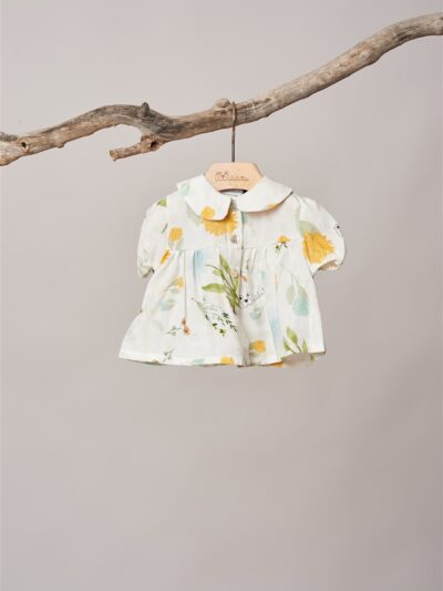Camicia collo tondo a fiori gialli e verdi Latitta
