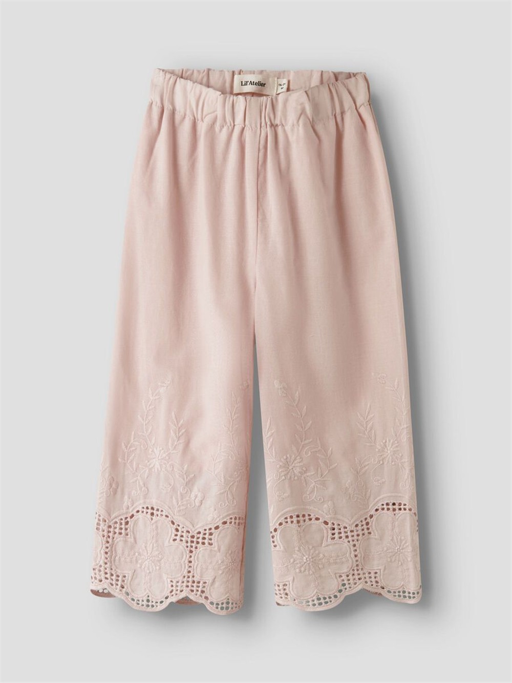 Pantalone a tre quarti in cotone rosa con dettagli traforati Lil Atelier