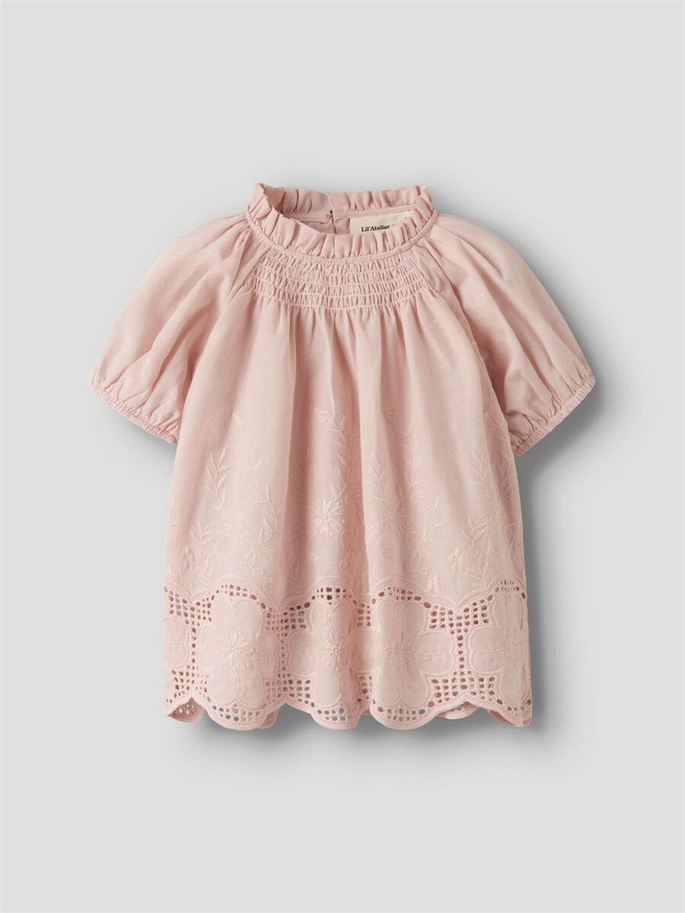 Maglietta a manica corta in cotone rosa con dettagli traforati Lil Atelier