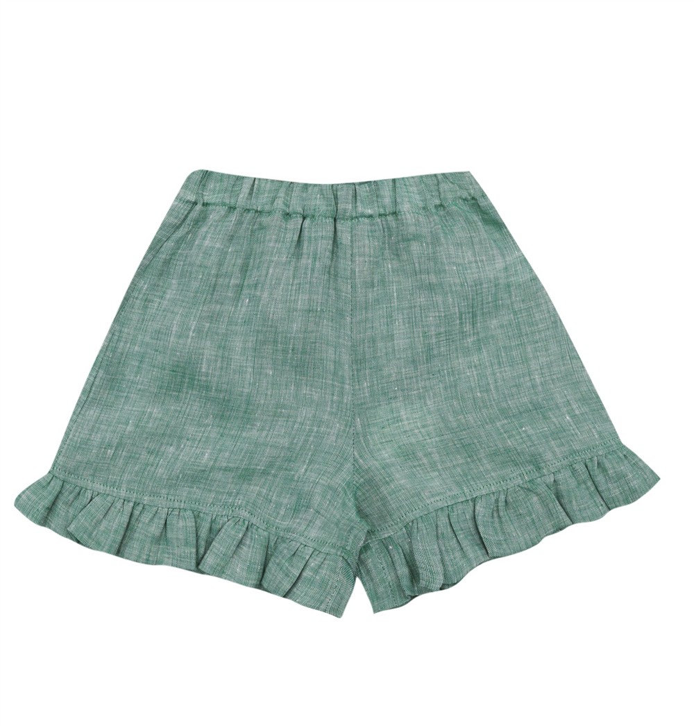 Completo bermuda verde menta e tshirt fiori e farfalla ricamata verde e fragola Per te - immagine 2
