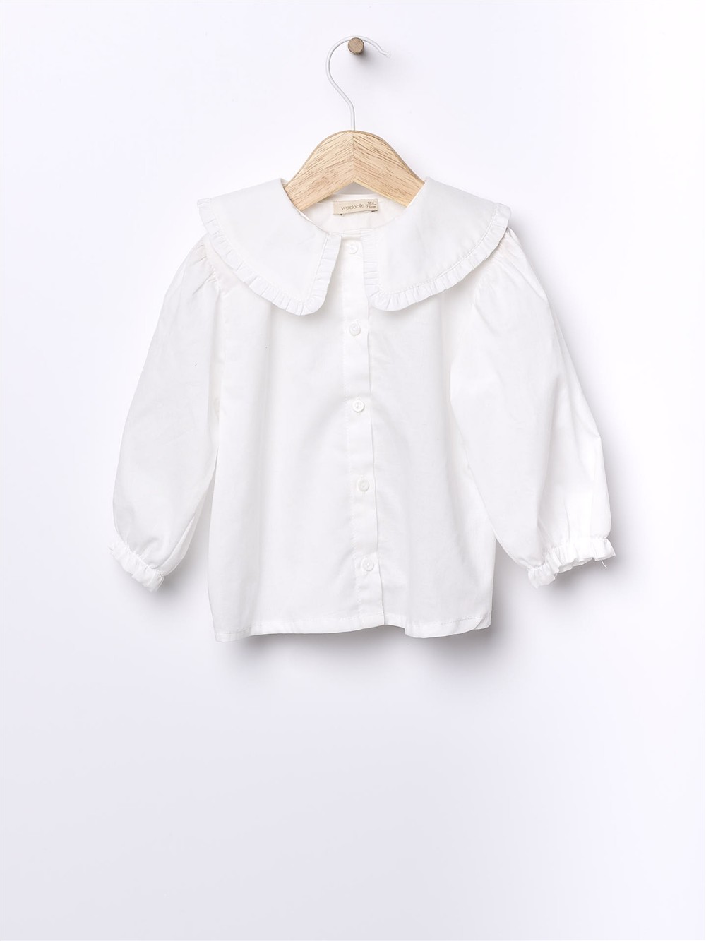 Camicia in cotone con collo rouche bianca Wedoble