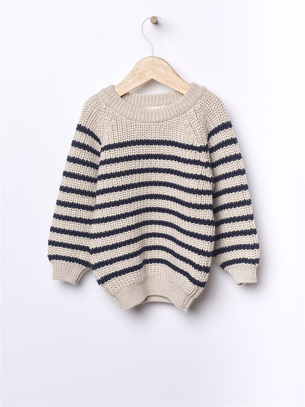 Maglione in lana tortora a righe blu Wedoble