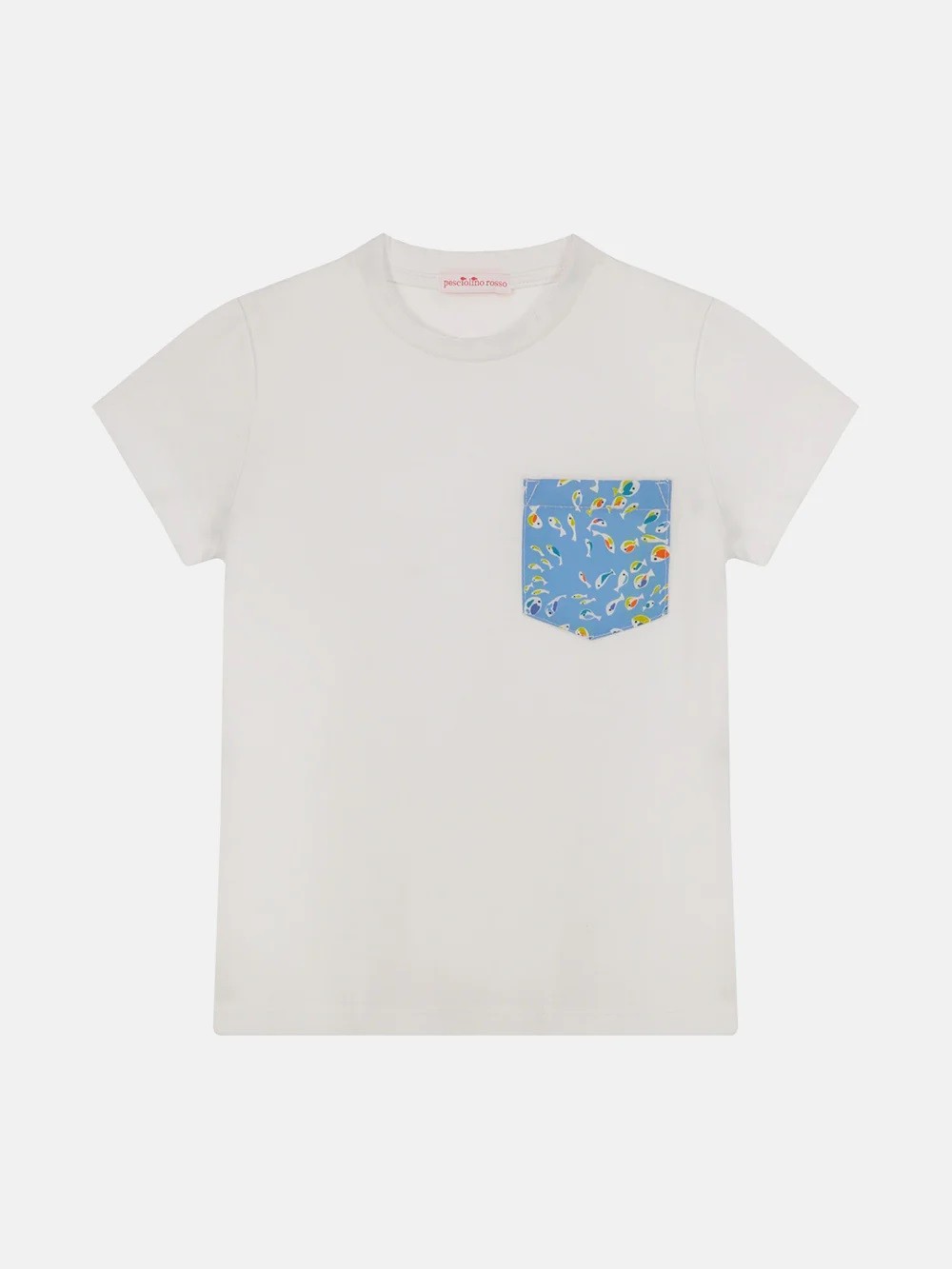 T-shirt bianca con taschino celeste stampa pesciolini Pesciolino Rosso