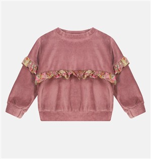 Tuta in ciniglia lilla con rouches liberty fucsia e gialli Pesciolino Rosso