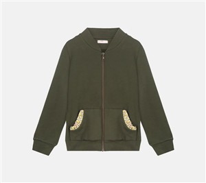 Completo in caldo cotone verde con pantalone palazzo e felpa con zip Pesciolino Rosso
