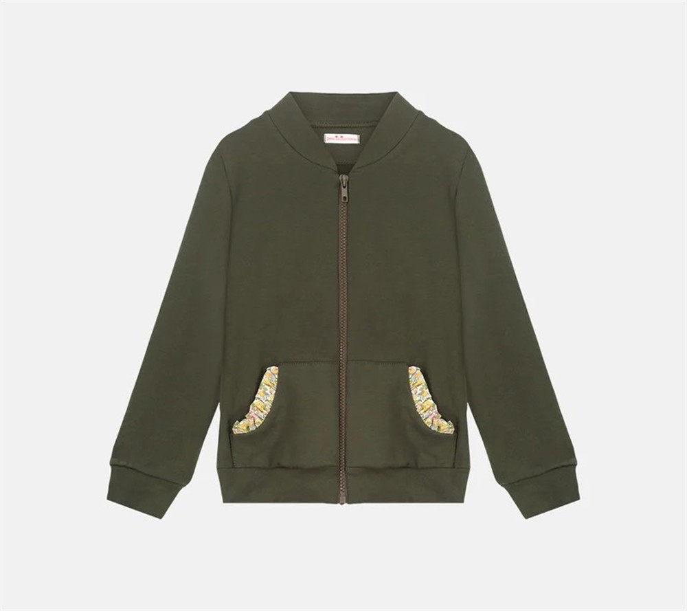 Completo in caldo cotone verde con pantalone palazzo e felpa con zip Pesciolino Rosso