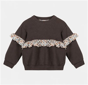 Felpa in caldo cotone marrone con rouches liberty fiori blu e aranzcioni Pesciolino Rosso
