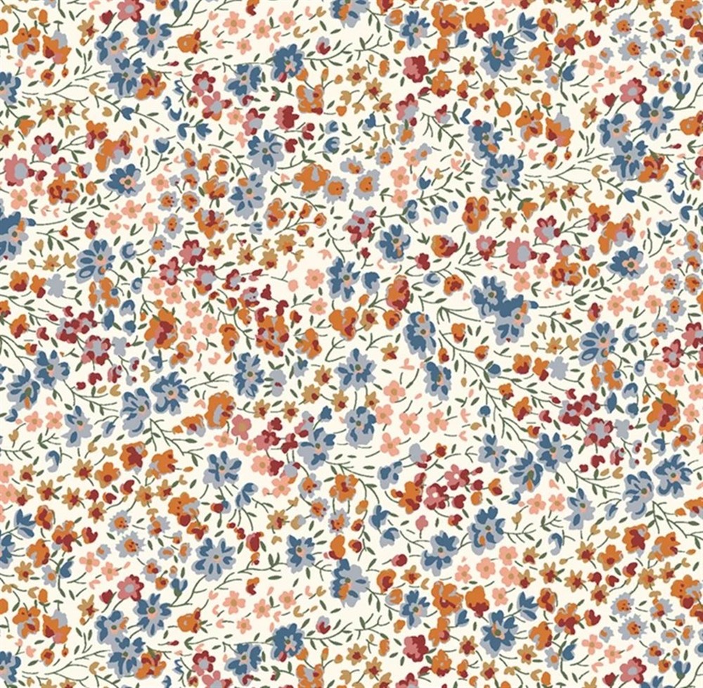 Felpa in caldo cotone marrone con rouches liberty fiori blu e aranzcioni Pesciolino Rosso - immagine 2